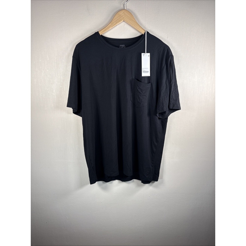 Cozy Earth Shirt Mens Large Black Bamboo Stretch Knit Performance Pocket Tee